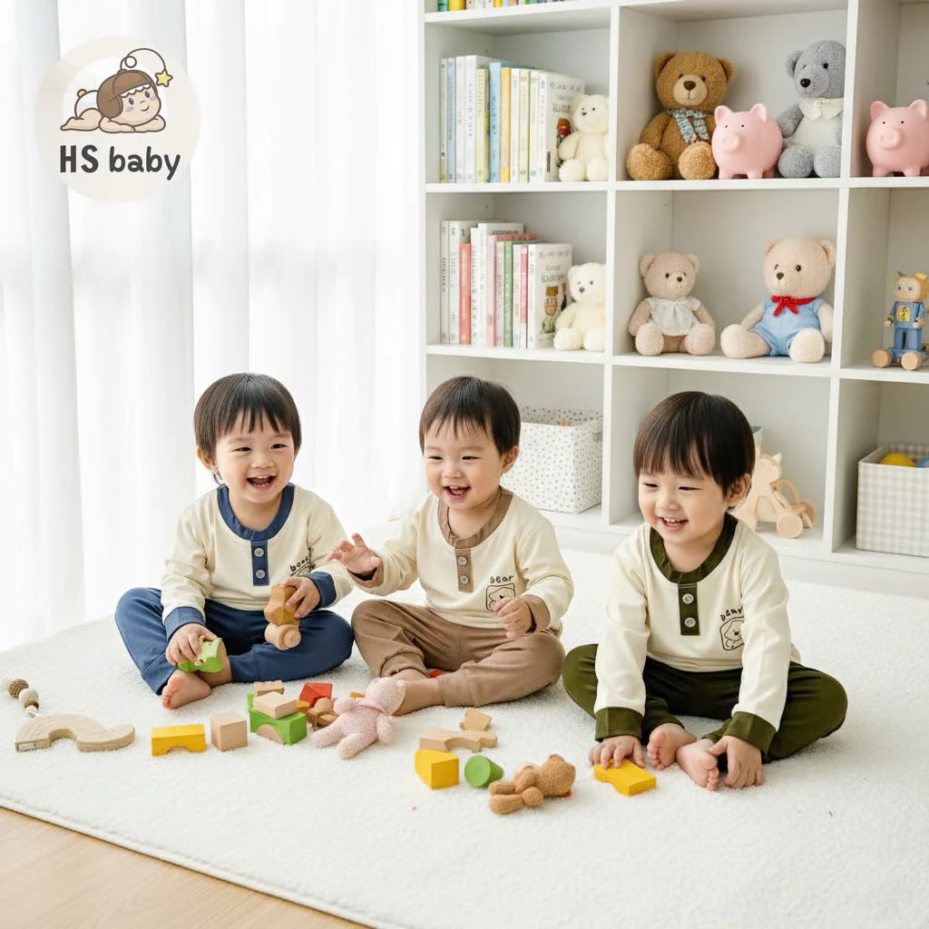 Bộ dài tay cổ trụ BEAR thun lạnh Hs cho bé 4 đến 15kg