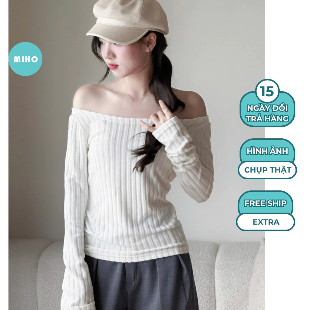 Áo Trễ Vai Tăm Đũa Lông Chất Vải Cotton Co Giãn Miho House