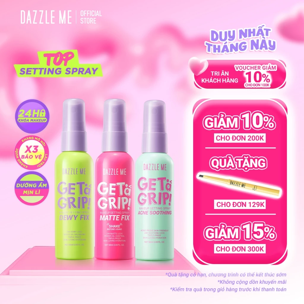 Xịt Khóa makeup Nền DAZZLE ME Setting Spray Dewy Fix Cố Định Trang Điểm Lâu Trôi Cấp Ẩm 60ml