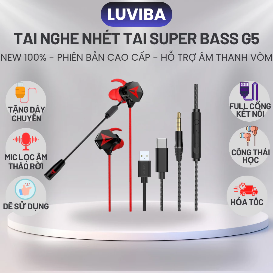 Tai nghe Gaming G5 Gamer Pro có dây phiên bản nâng cấp sendem có Mic chống ồn, âm thanh Super Bass