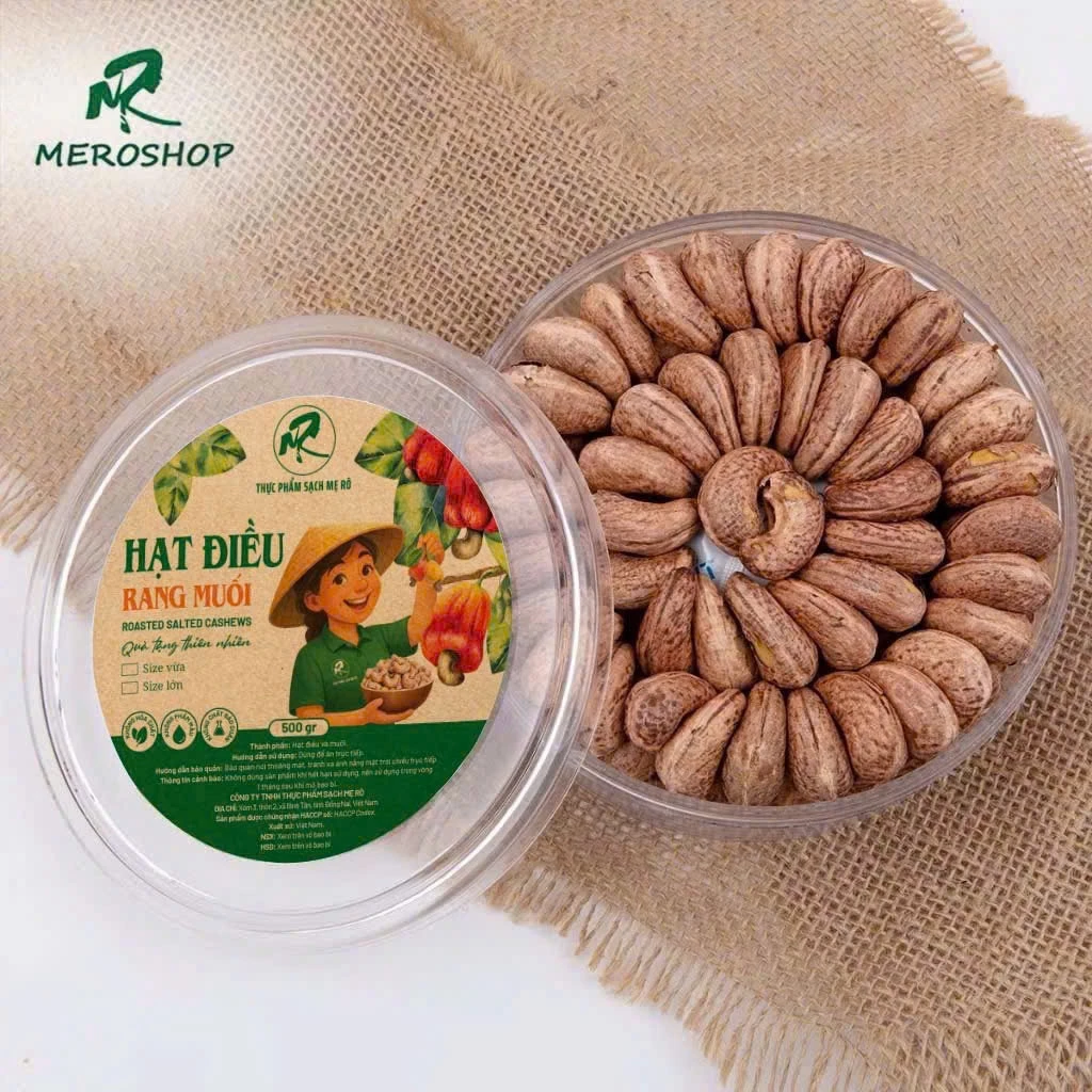 500Gr Hạt điều rang muối xếp hộp (380-410Hạt/kg Hạt Lớn). Có hồ sơ công bố, xuất hóa đơn công ty đầy đủ