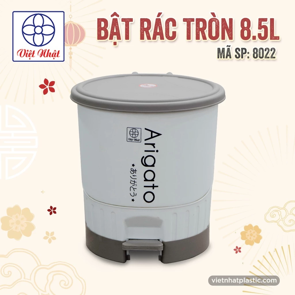 Thùng (Bật) rác nhựa đạp chân thông minh 8.5Lít Nhựa Việt Nhật Cao Cấp 8022