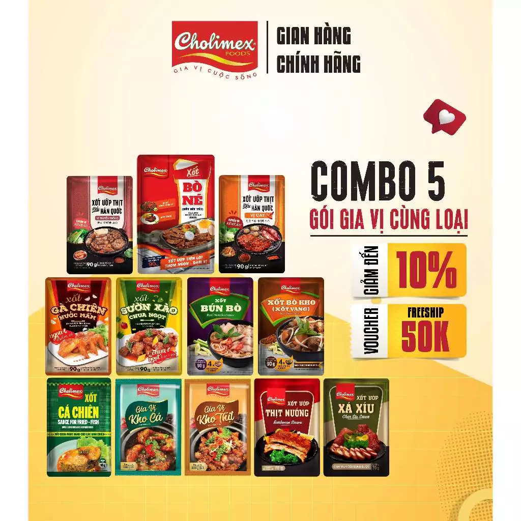 Combo 5 Gói Gia Vị Cholimex Cùng Loại – Xốt ướp, gia vị nấu ăn tiện lợi, chính hãng Cholimex