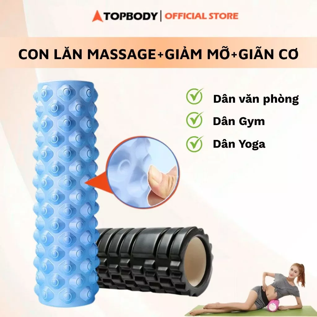 Con lăn Yoga Massage Foarm Roller, giãn cơ lưng, cơ thể tại nhà, Ống trụ lăn thể thao bằng xốp roam rollet CLANR04