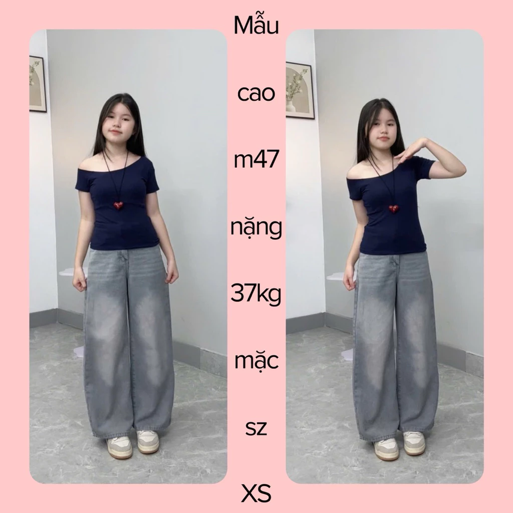 (SUÔNG NẤM LÙN) QUẦN JEANS NỮ ỐNG SUÔNG RỘNG PHỐI RIA MEO MÀU XÁM BẠC 9 tấc ( nhận đơn từ m42 )