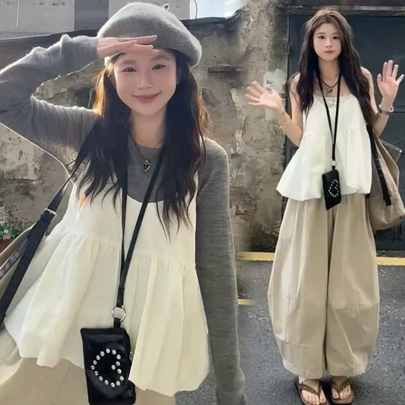 Set áo thun dài tay kèm áo hai dây bí cute BABE TOP