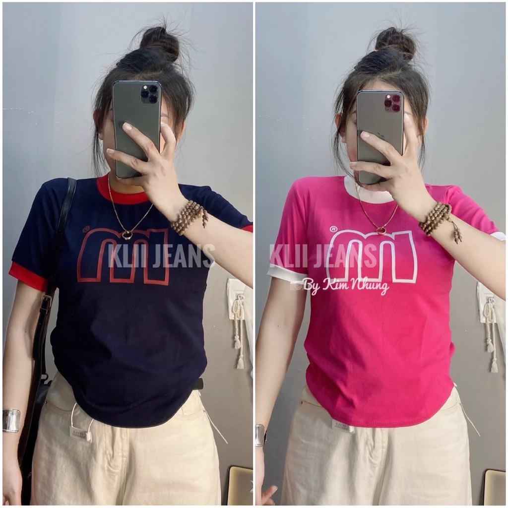 Áo thun babytee borip Qc dày dặn phối (mã m) KLii jeans sẵn sll