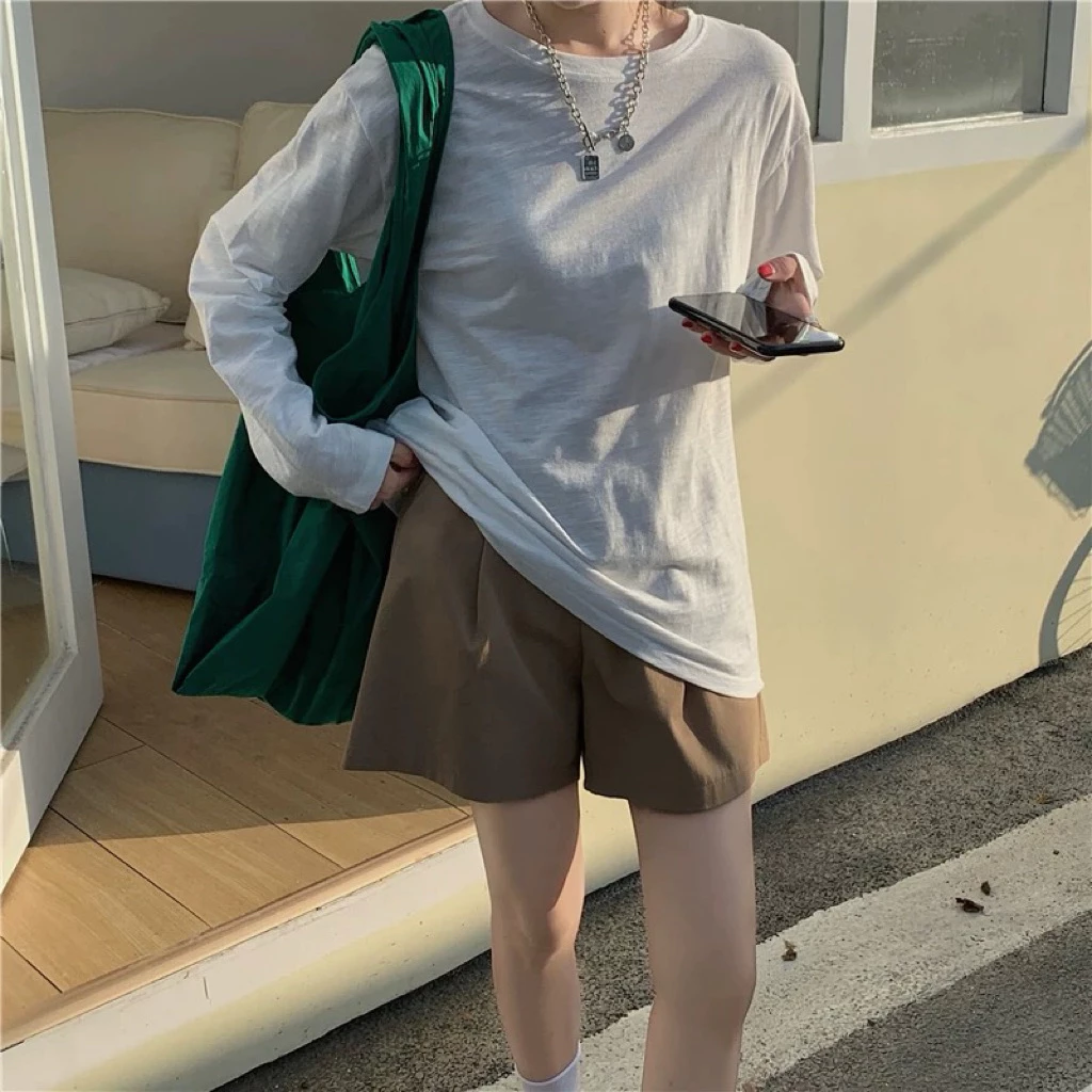 [The Spark] Áo Thun Tay Dài Basic Cotton Xước Form Rộng Unisex Nam Nữ – Hè Thu Đông