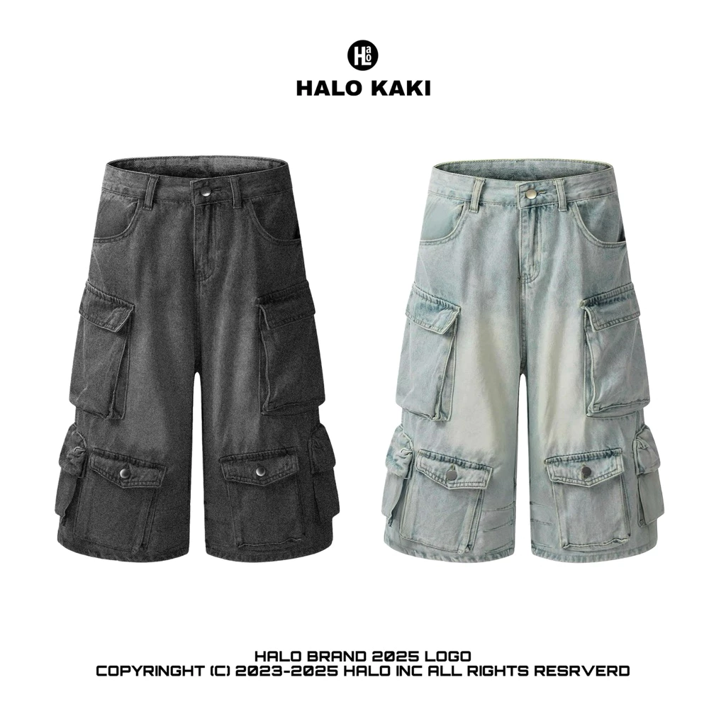 QUẦN SHORT JEANS 8 TÚI HỘP PHONG CÁCH HIPHOP HALO KAKI UNISEX