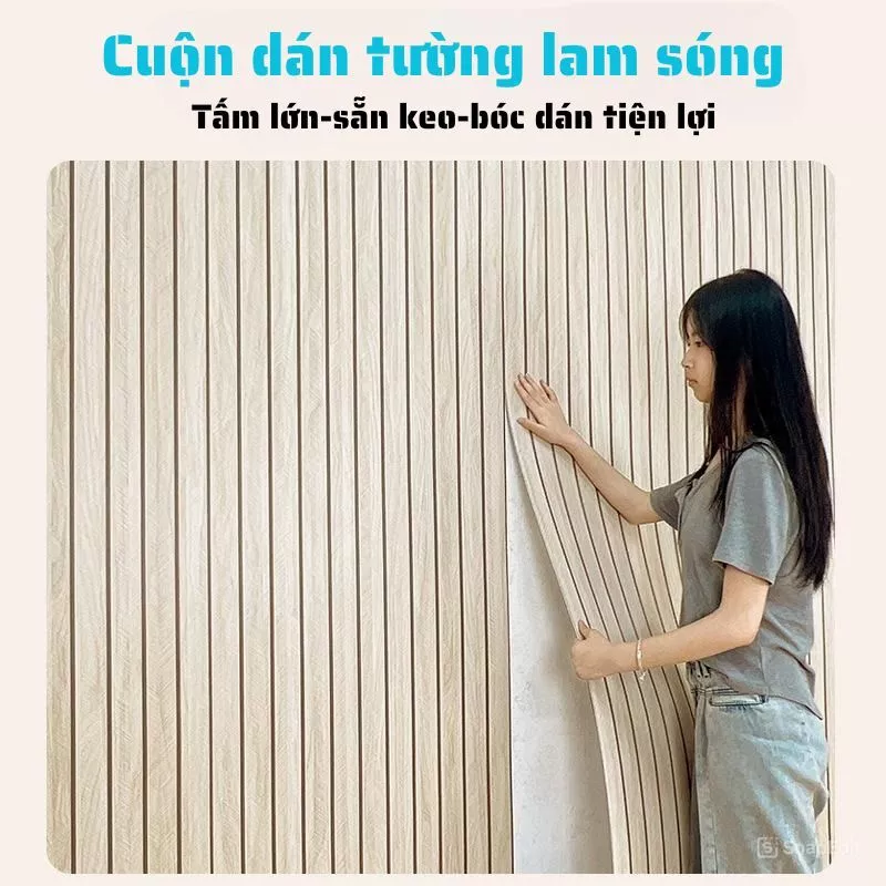Cuộn Dán Tường Lam Sóng Gỗ 3D Trang Trí Phòng Khách Nền Tivi, Phòng Ngủ, Tấm Lớn Dài 3M, 5M