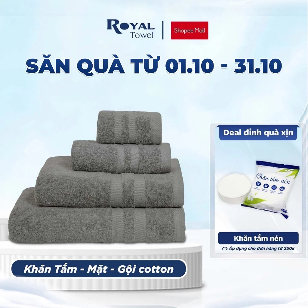Khăn Tắm, Gội Đầu, Lau Mặt ROYAL TOWEL 100% Cotton Mềm Mại, Thấm Hút, Kháng Khuẩn