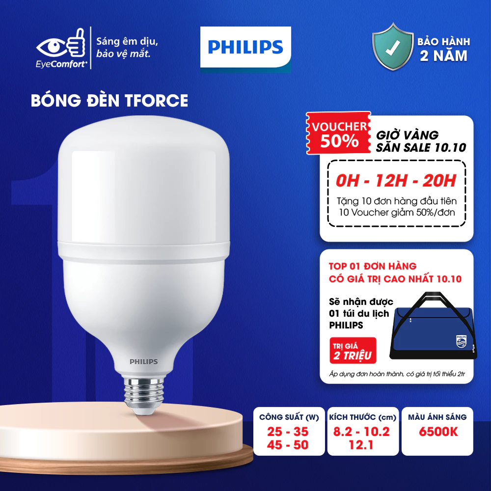 Bóng đèn LED PHILIPS trụ TForce siêu sáng (25W,35W,45W, 50W) - Ánh sáng trắng 6500K (01 bóng) - Đèn Philips