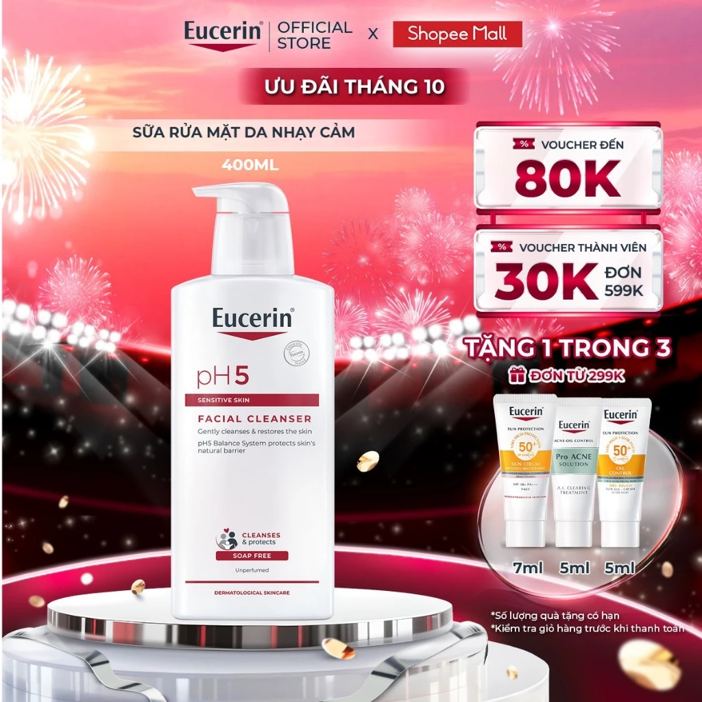 Sữa rửa mặt không gây kích ứng cho da nhạy cảm Eucerin pH5 Facial Cleanser 400ml