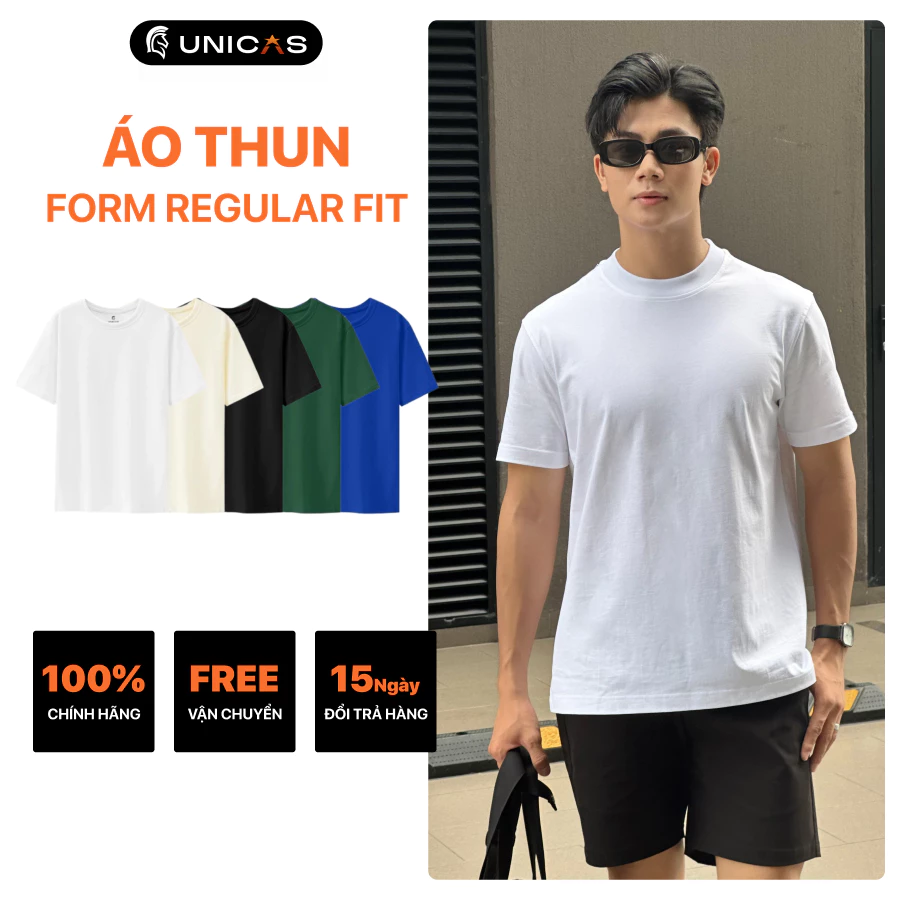 Áo Thun Unisex UNICAS Form Regular Fit 100% Cotton Phong Cách Basic Tinh Giản Mặc Thường Ngày