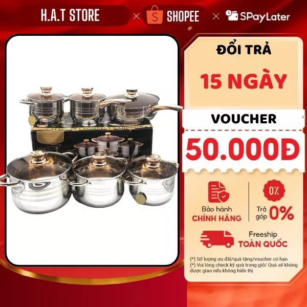Bộ Nồi Chảo 6 Món 5 Đáy Inox Cao Cấp, An Toàn Siêu Dày Siêu Bền Cho Gia Đình Nội Trợ