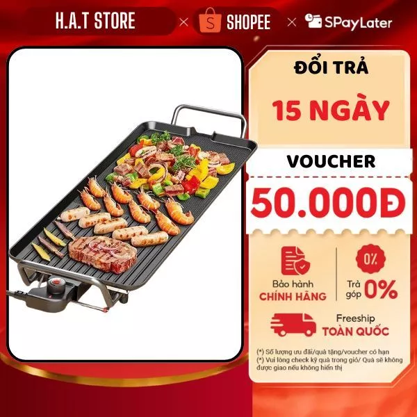 Bếp nướng điện Sunhouse không khói 1500W Thiết kế gọn nhẹ, dễ vệ sinh, Kích thước 47x23cm