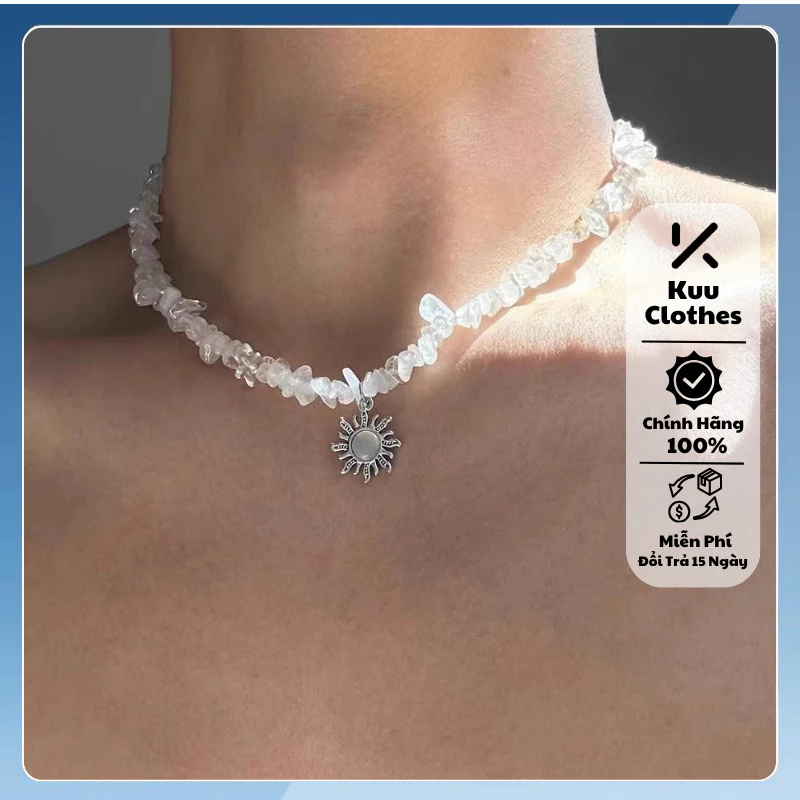 Vòng cổ nam đá titan thiết kế mặt hoa hướng dương thời trang Kuu thời trang cao cấp - Vòng Cổ Pebble Sun