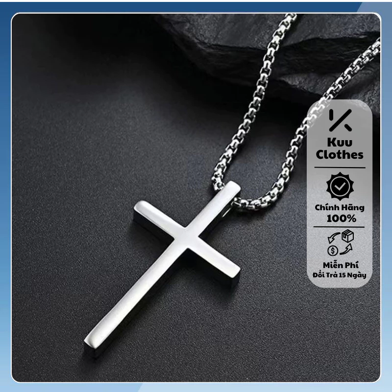 Dây chuyền thánh giá cá tính tối giản phong cách Kuu Hip-Hop Âu Mỹ bằng thép titan - Vòng Cổ Plain Cross