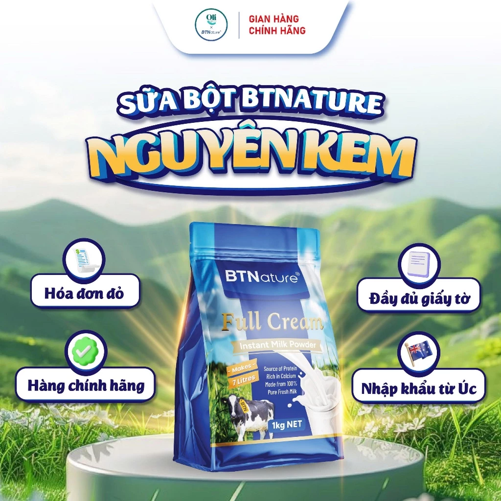 TÚI 1KG | Sữa Tươi Dạng Bột Nguyên Kem Cao Cấp BTNature Full Cream – Bổ Sung Canxi Protein