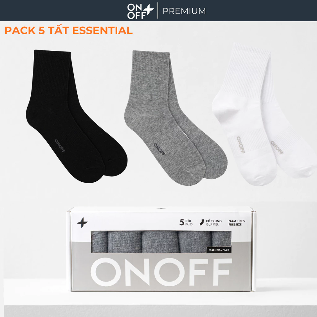 ESSENTIAL PACK 5 đôi tất nam cổ trung cotton ULTRAFRESH kháng khuẩn khử mùi ONOFF - 18AQ25A488