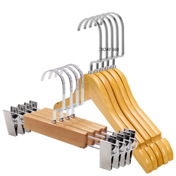 ( Combo 5 Cái ) Móc Treo Quần Áo Bằng Gỗ Trẻ Em Màu Vàng PU