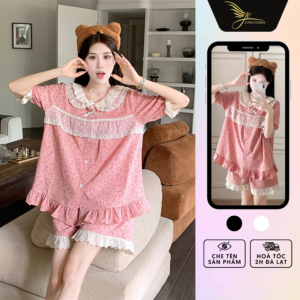 Bộ Pijama Mặc Nhà, Đồ Bộ Đùi Bánh Bèo Tiểu Thư Cute JUNA Freesize Thời Trang Đồ Ngủ Dành Cho Nữ Chất Thô Họa Tiết/SP4682