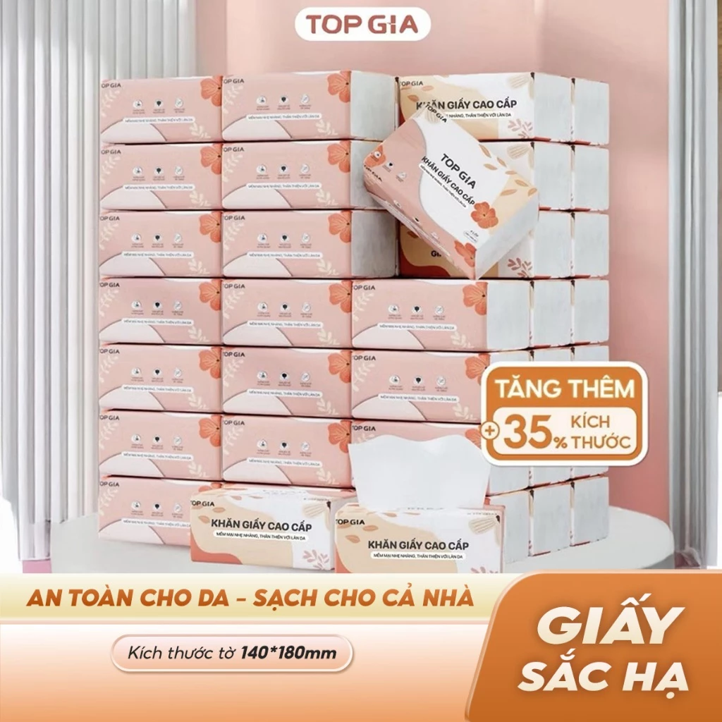 (BAO BÌ MỚI) Giấy ăn rút Top Gia Sắc Hạ, khăn giấy 4 lớp dập vân 4D chắc chắn siêu dai