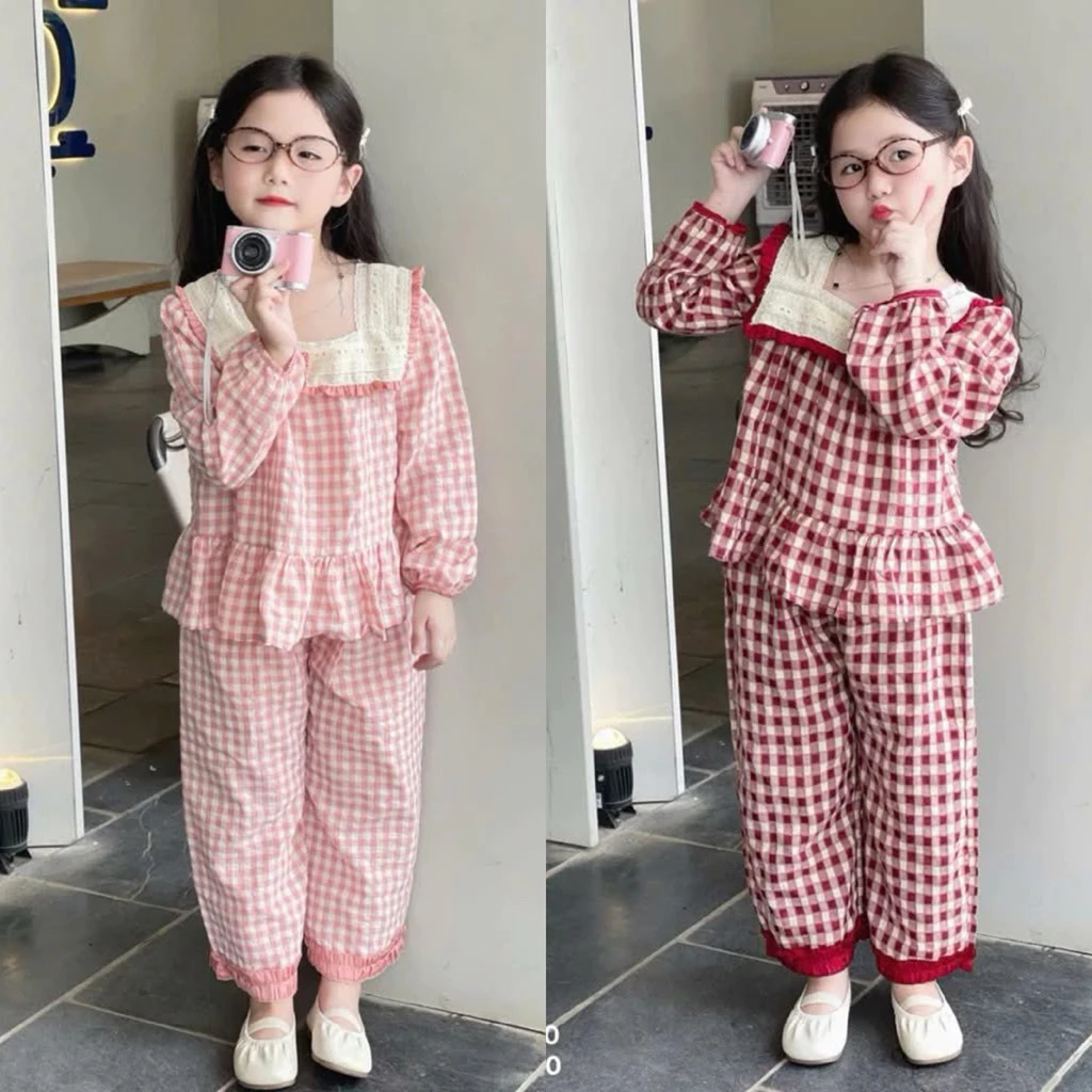Pijama cho bé gái chất đũi carro sz 8-30kg, đồ ngủ cho bé gái cúc cài