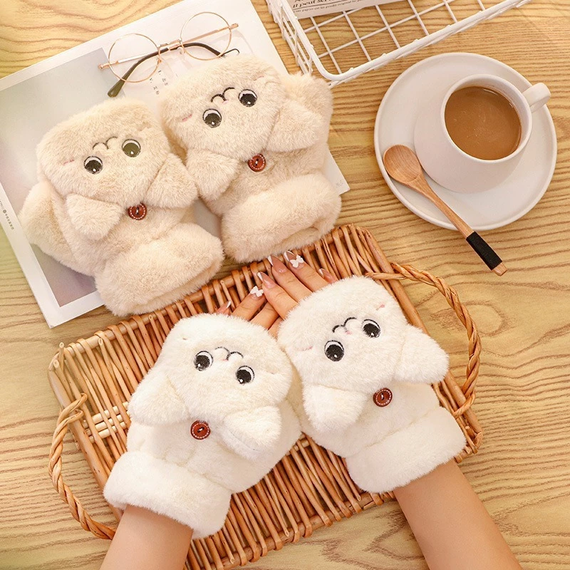 Găng tay hở ngón hình mèo đáng yêu giữ ấm tay mùa đông - Găng tay nữ cute phong cách Nhật Bản