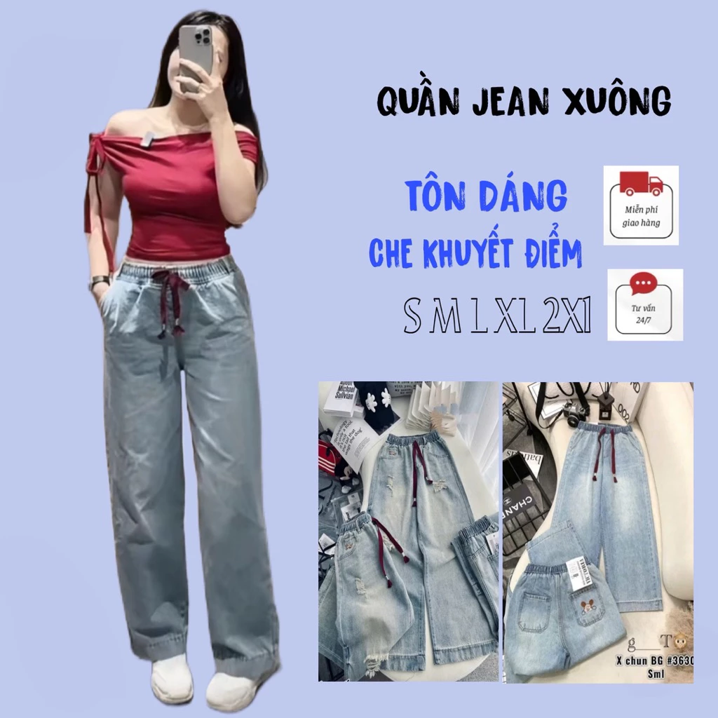 [DEAL MỞ BÁN ] Quần Jean Xuông lưng thun thêu hình Cún dễ thương