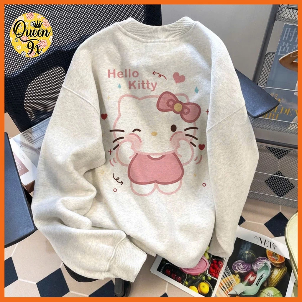 Áo sweater nỉ form rộng chất nỉ hình Kity cute phong cách Hàn Quốc cho nam nữ - Freesize - Women