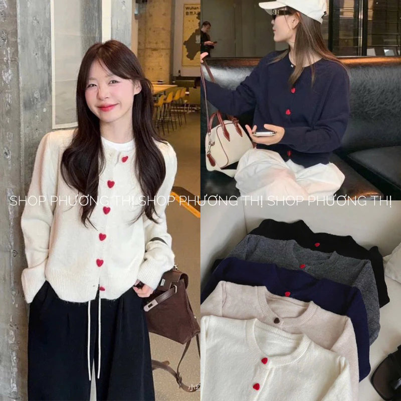 𝙃𝘼𝙉𝘼.𝘾𝙡𝙤𝙩𝙝// Áo Khoác CARDIGAN LEN Cổ Tròn Cúc Đính Tim tay dài Style Tỷ Tỷ Trung Quốc, Hàn Quốc New 2026
