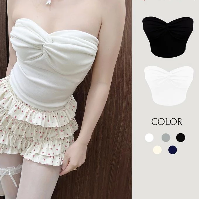 Áo Quây Croptop Nữ Xoắn Kiểu Ôm Body Không Mút Chất Thun Gân