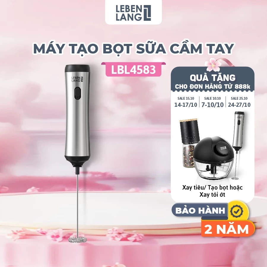 Máy đánh bọt cafe cầm tay Lebenlang LBL4583, có giá treo,sạc điện tiện lợi, 10W, chính hãng-BH 2 năm