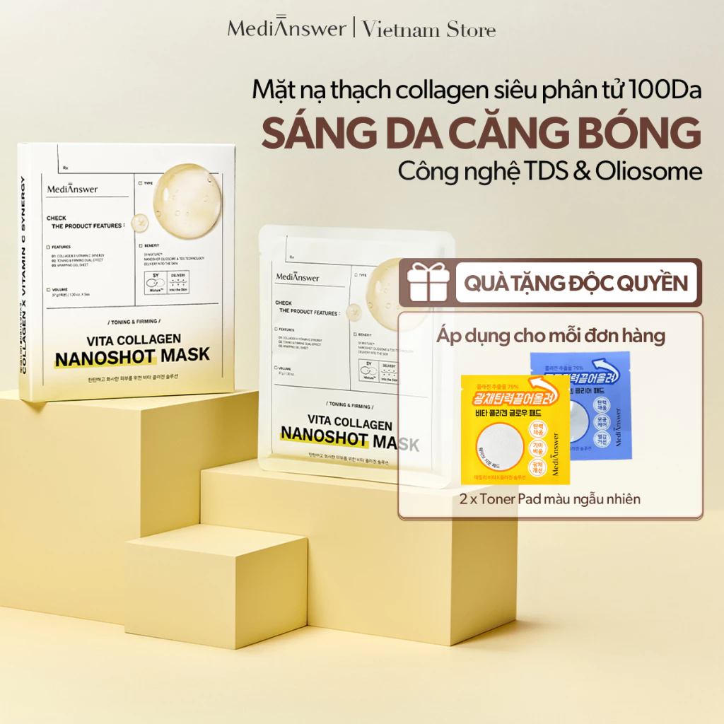 Mặt nạ thạch collagen Nano sáng da căng bóng MediAnswer Vita Nanoshot Mask 37gx5 miếng