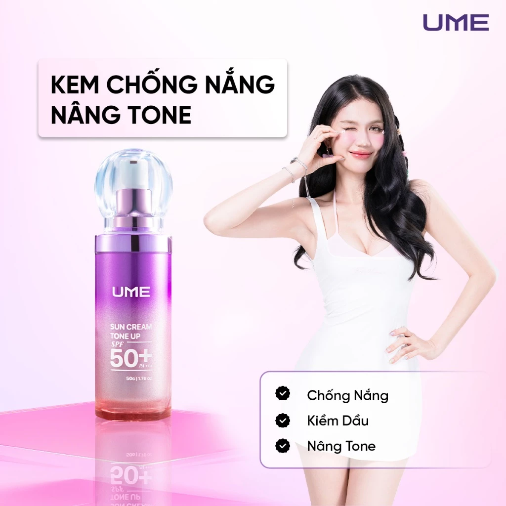 Kem Chống Nắng Nâng Tông UME SPF50+/PA+++ Chống UV Ngăn Ngừa Lão Hóa Kháng Nước Kiềm Dầu 50g