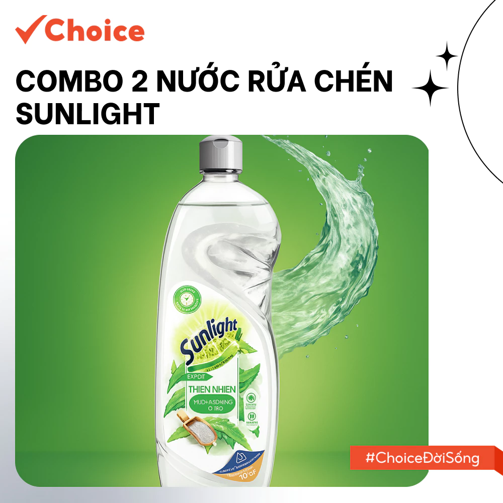 [Choice] Combo 2 Nước Rửa Chén Sunlight TR1-14055-1087 Chai 400g Hương Chanh, Trà Xanh, Thiên Nhiên