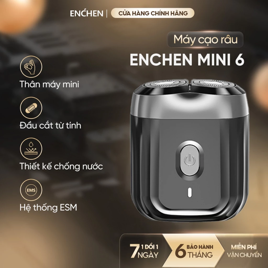 Máy cạo râu Enchen Mini 6 lưỡi dao kép mỏng, chống nước IPX7, pin sử dụng đến 2 tháng - BH 6 tháng