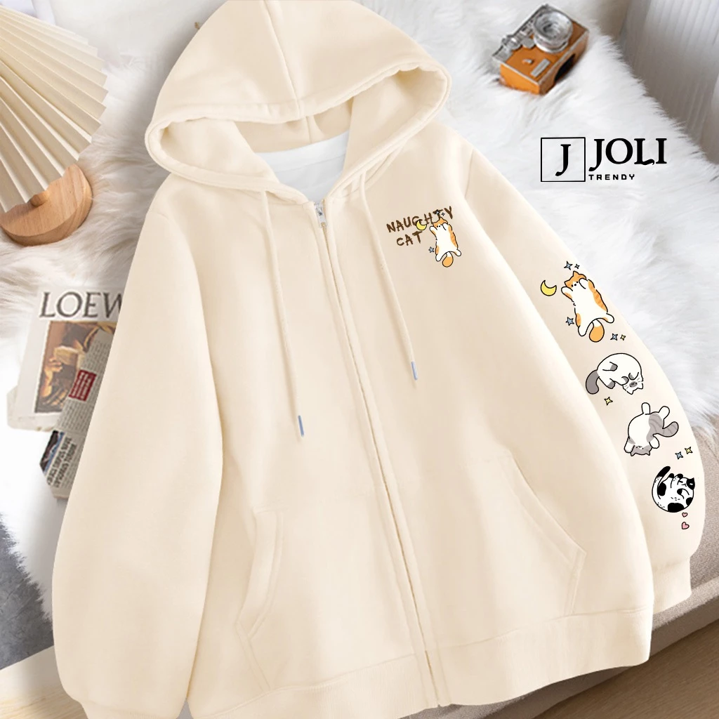 Áo Hoodie Zip, Áo Khoác Nam Nữ Unisex By JOLI Mã Flying Cat Chất Nỉ Bông Form Rộng Mũ 2 Lớp J Joli Trendy