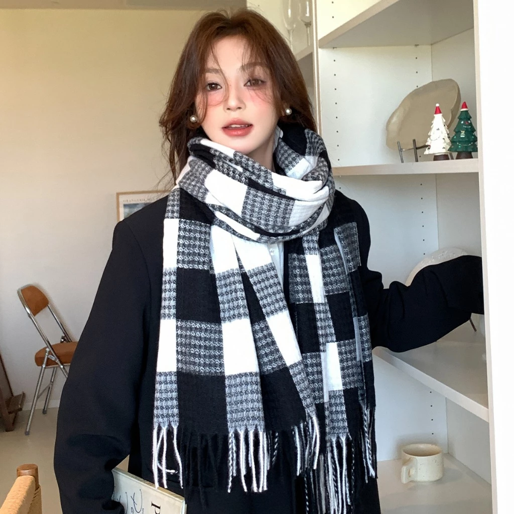 Khăn choàng cổ kẻ caro mới Hàn Quốc Thời trang nam nữ chất Cashmere dạ len mềm mịn Khăn len quàng cổ thu đông Ấm Áp