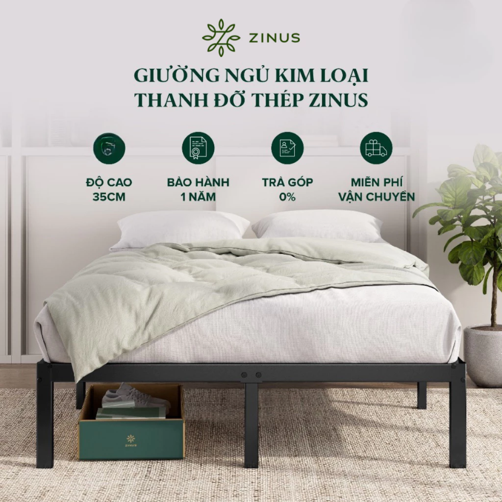 Giường Sắt Với Thanh Đỡ Bằng Thép - Elias 14in metal platform bed frame