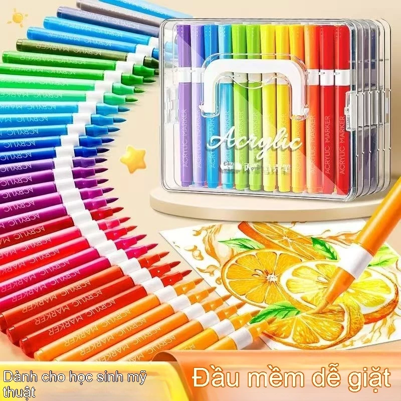 Bút đánh dấu acrylic dạng lỏng thẳng 60 màu mềm đầu học sinh mỹ thuật đặc biệt bút màu nước cho trẻ em học tập