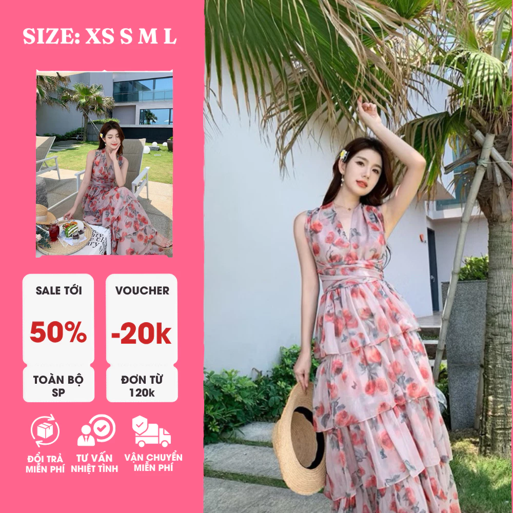 Đầm Maxi 5 Tầng Hoa – Thanh Lịch, Xinh Xắn Cho Những Ngày Nắng, Đi Du Lịch, Đi Biển
