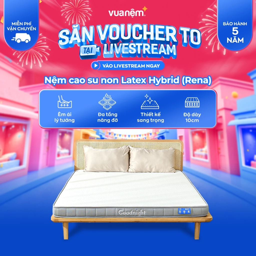 Nệm cao su non Goodnight Latex Hybrid, foam kết hợp cao su cứng vừa, phù hợp người đau