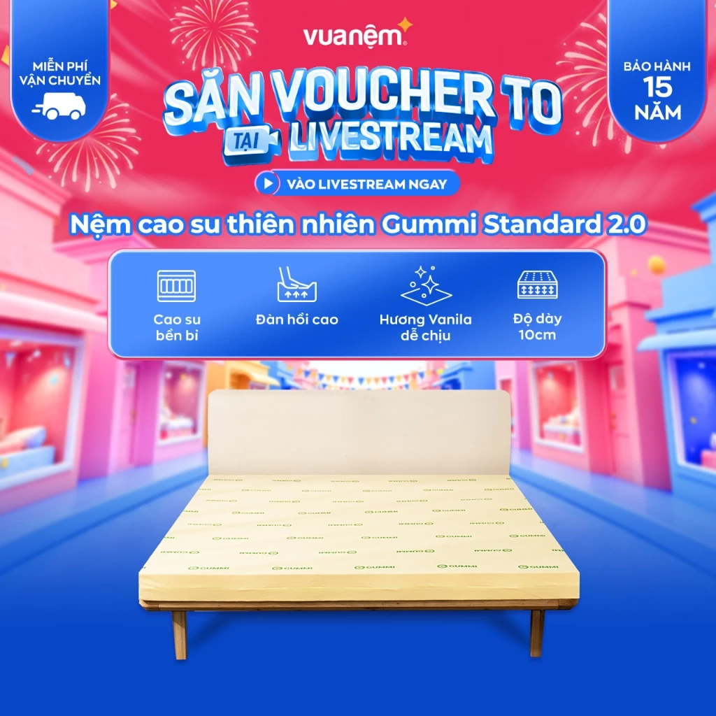 Nệm Cao Su Thiên Nhiên Gummi Standard 2.0 10cm, Nệm Cao Su Vua Nệm, Mùi Hương Vani