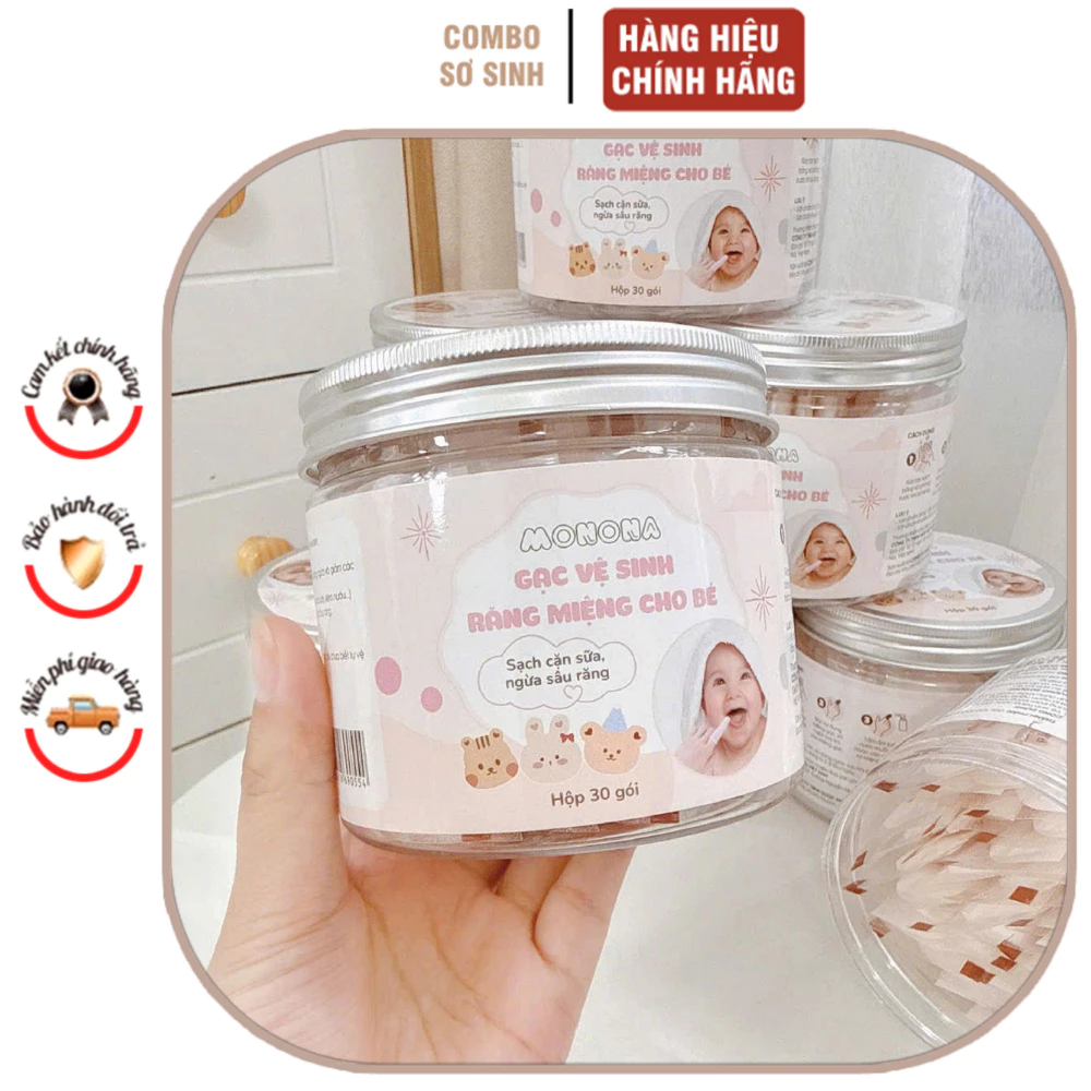 Gạc rơ lưỡi kháng khuẩn, vệ sinh răng miệng cho bé MONONA hộp 30 chiếc.