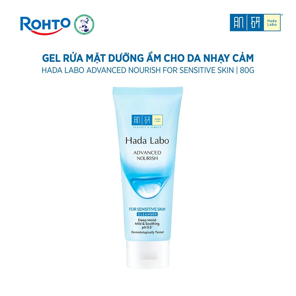 Sữa rửa mặt dưỡng ẩm dạng gel cho da nhạy cảm Hada Labo Advanced Nourish For Sensitive Skin Cleanser 80g