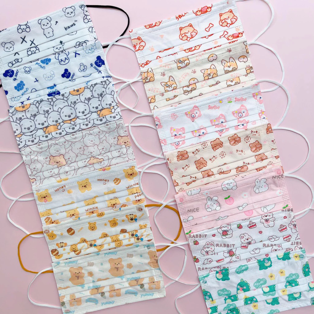 Size Người Lớn Và Size Bé [Set 5 Cái] Khẩu Trang In Hình Dành Cho Bé Và Size Người Lớn