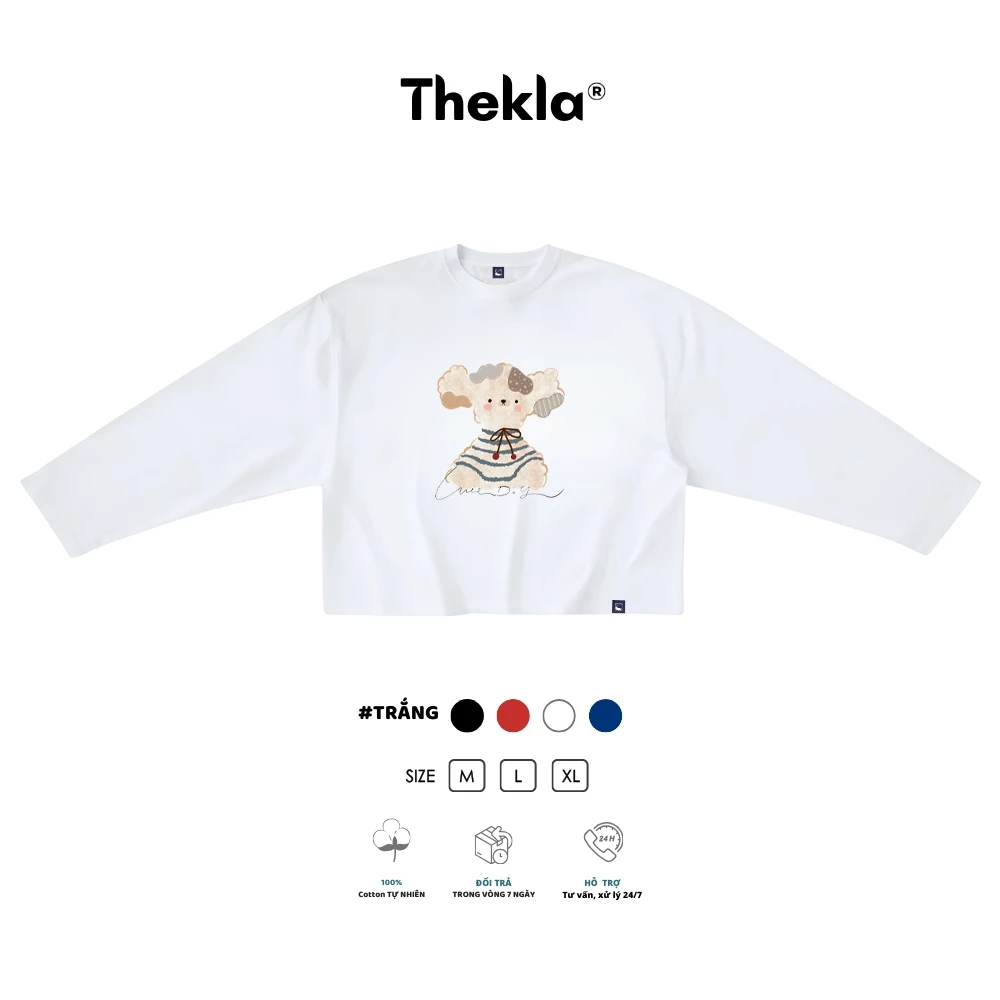 Áo Boxy Dài Tay THEKLA BST154 Cute Dogs - Áo Thu Đông Cotton 4 Chiều Dày Dặn Co Giãn Streetwear