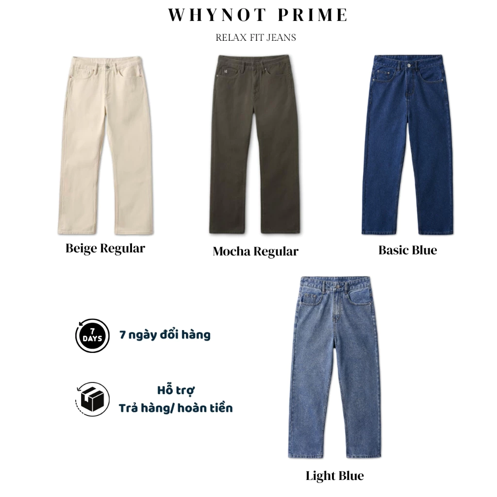 Quần Jean Nam Ống Suông Đứng Form Regular WN PRIME, Quần Bò Nam Nữ Form Suông Rộng 4 Màu Có BigSize